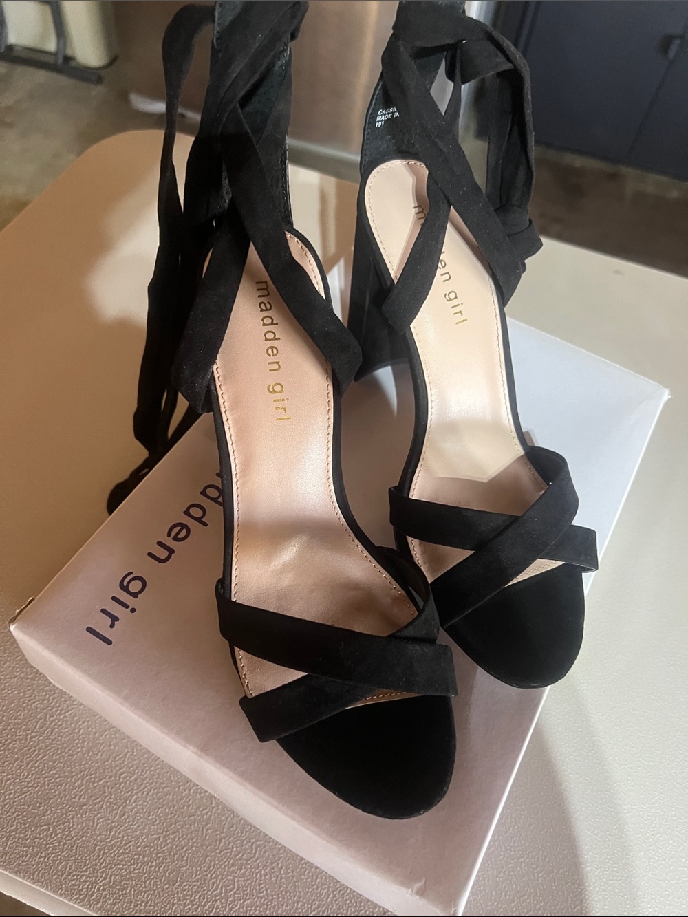 Madden Girl Black Lace-Up Strappy Heeled Sandals